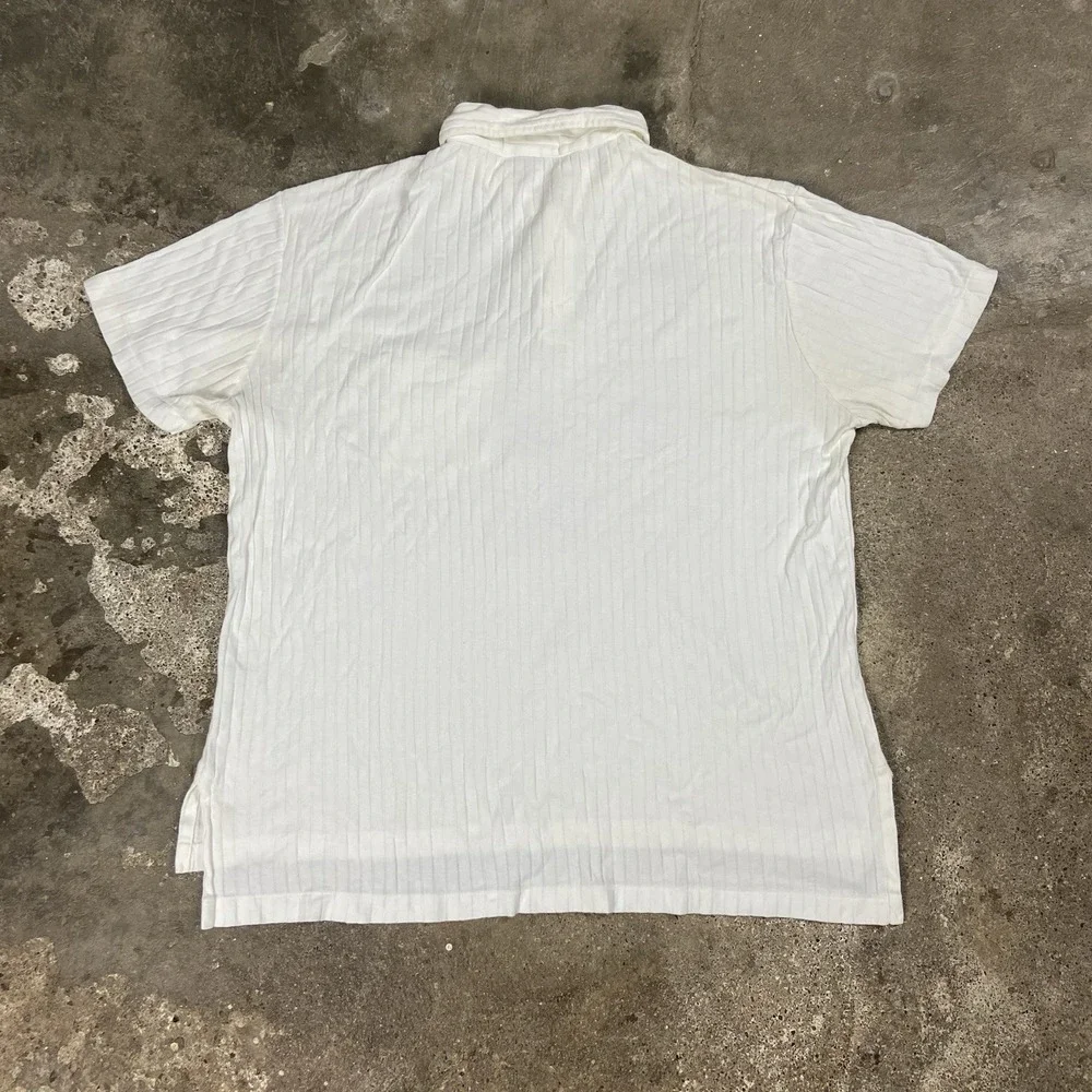 Vintage 90s Polo Ralph Lauren Polo Shirt Size Large Cream Verticals Ribbed Pony